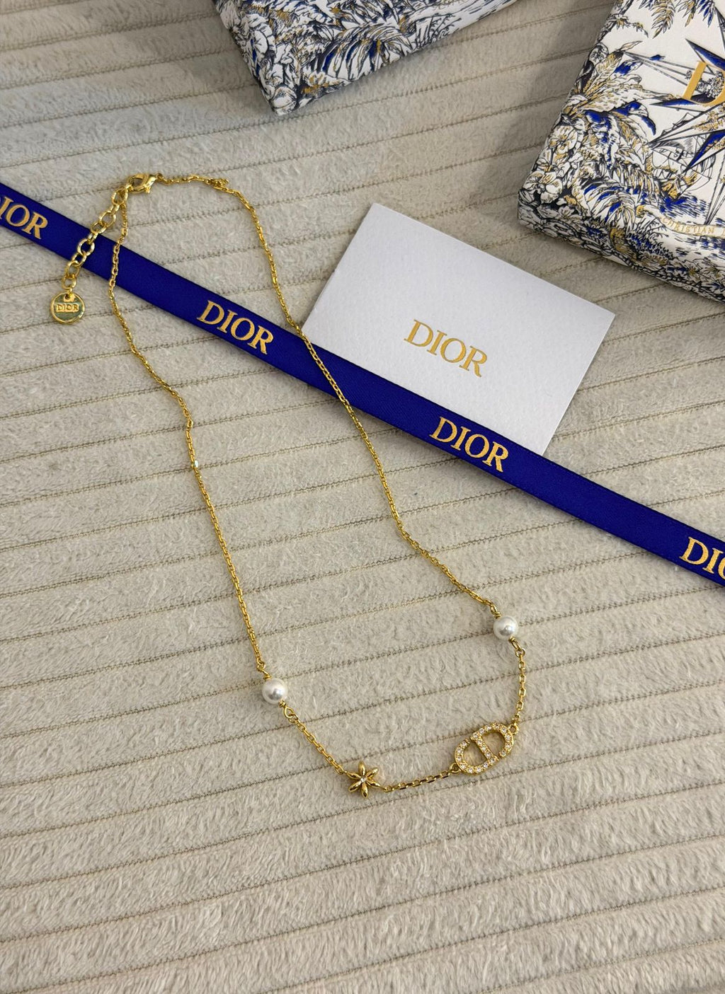 Dior Petit CD Jewelry Set (Gold-Finish Metal with White Resin Pearls and Crystals)