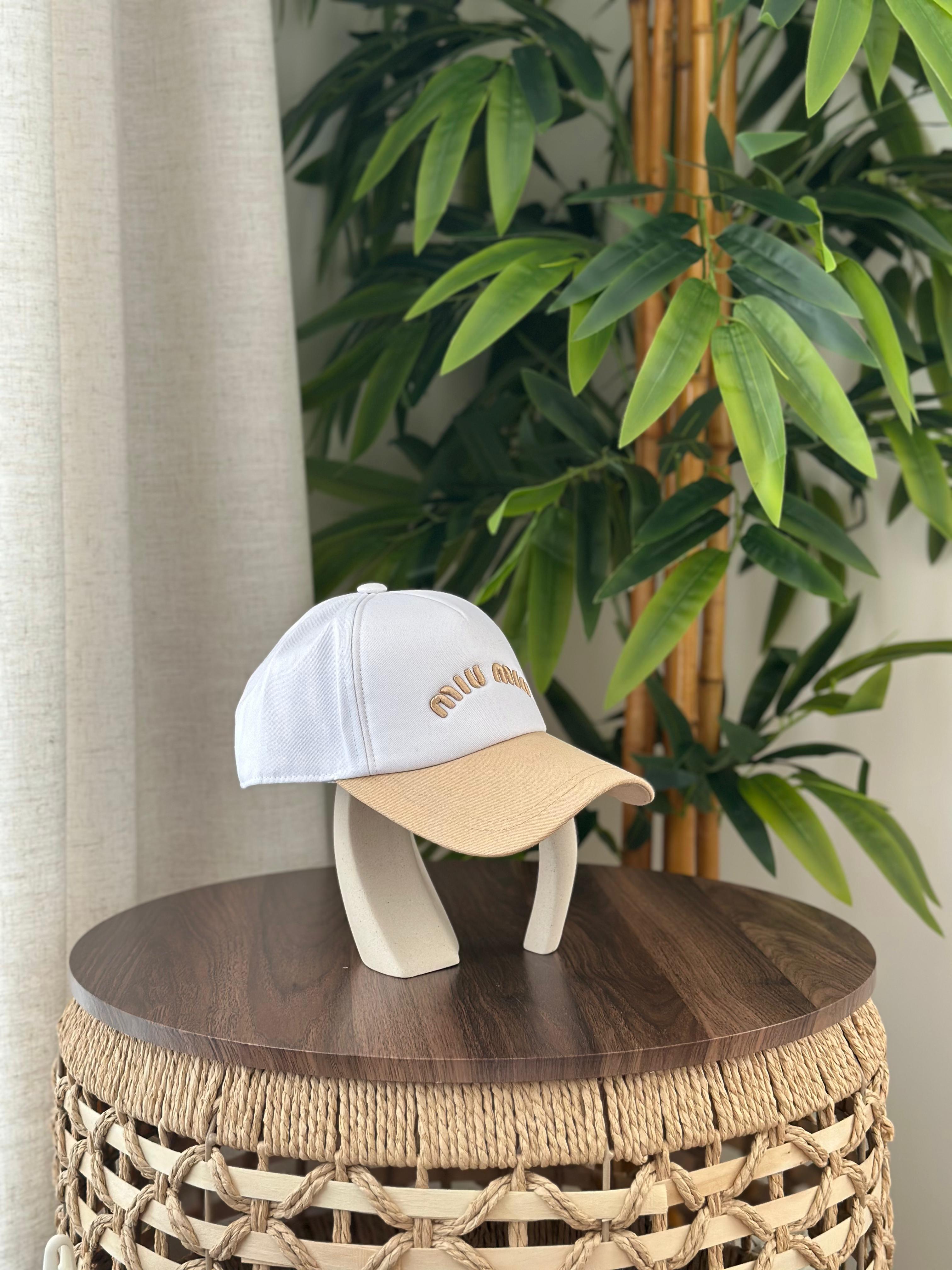Miu Miu Two-Tone Drill Baseball Cap (White/Beige)