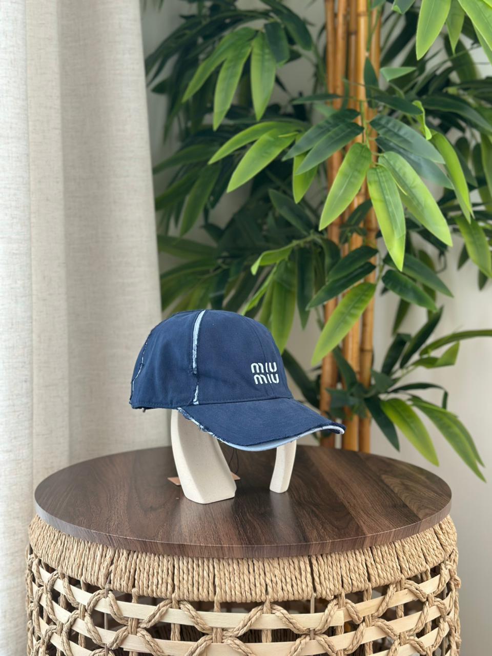 Miu Miu Distressed Logo Cap (Navy/Light Blue)