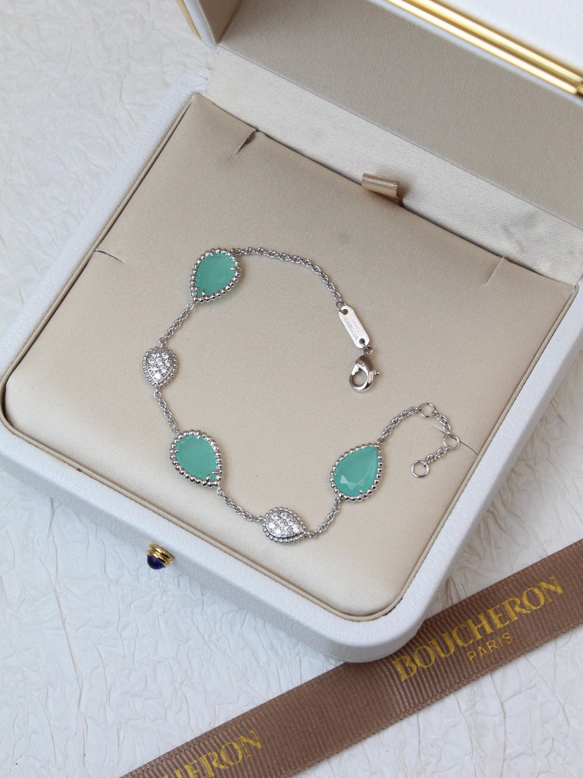 Boucheron Serpent Bohème Jewelry Set (White Gold with Aquaprase and Diamonds)