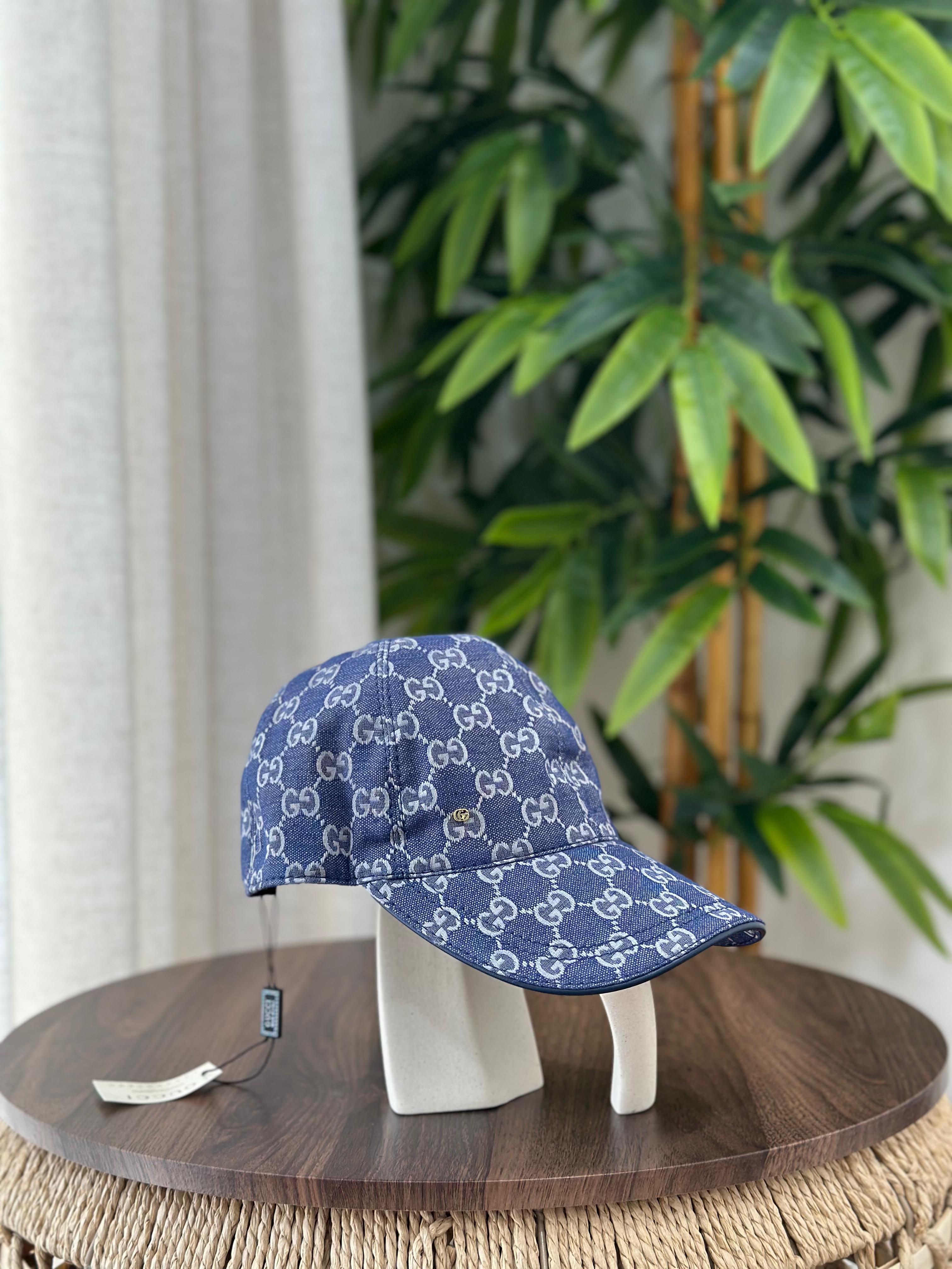 Gucci GG Denim Baseball Hat with Miniature Double G (Dark Blue/Ivory)