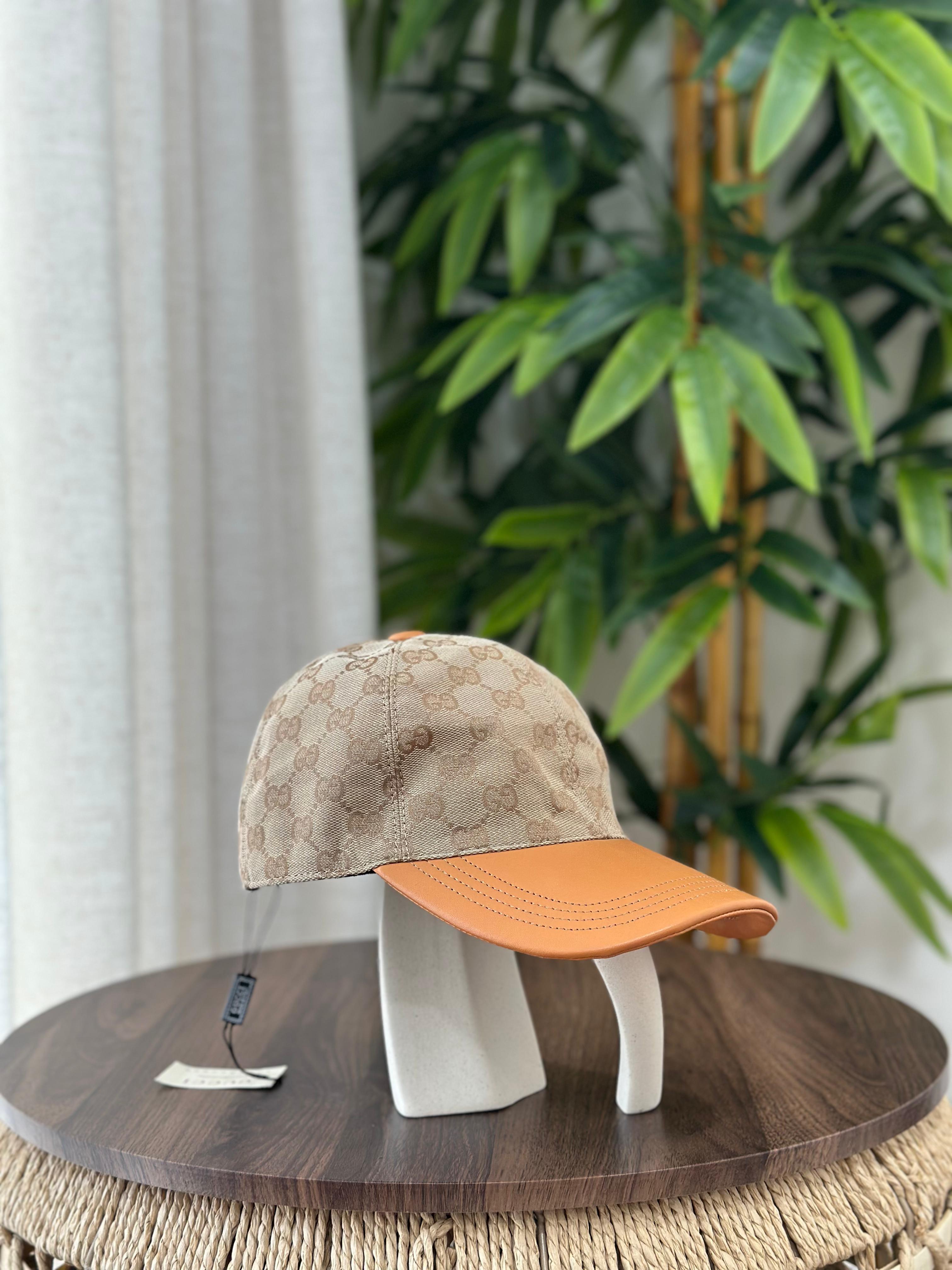 Gucci GG Canvas and Leather Baseball Hat (Beige/Tan)