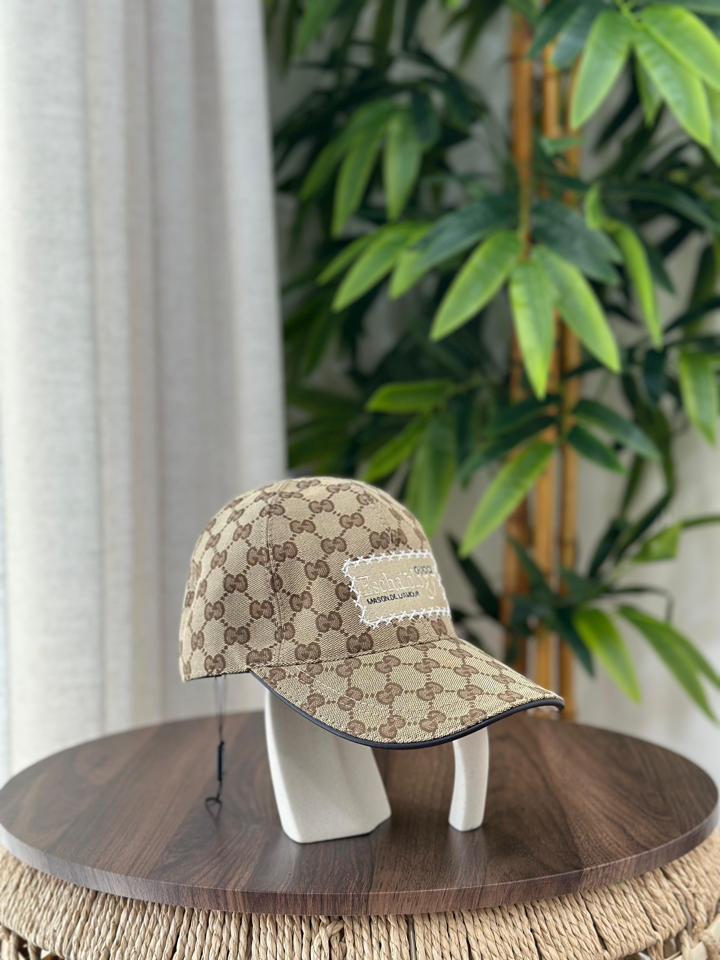 Gucci GG Canvas Baseball Hat with "Eschatology" Patch (Beige/Ebony)