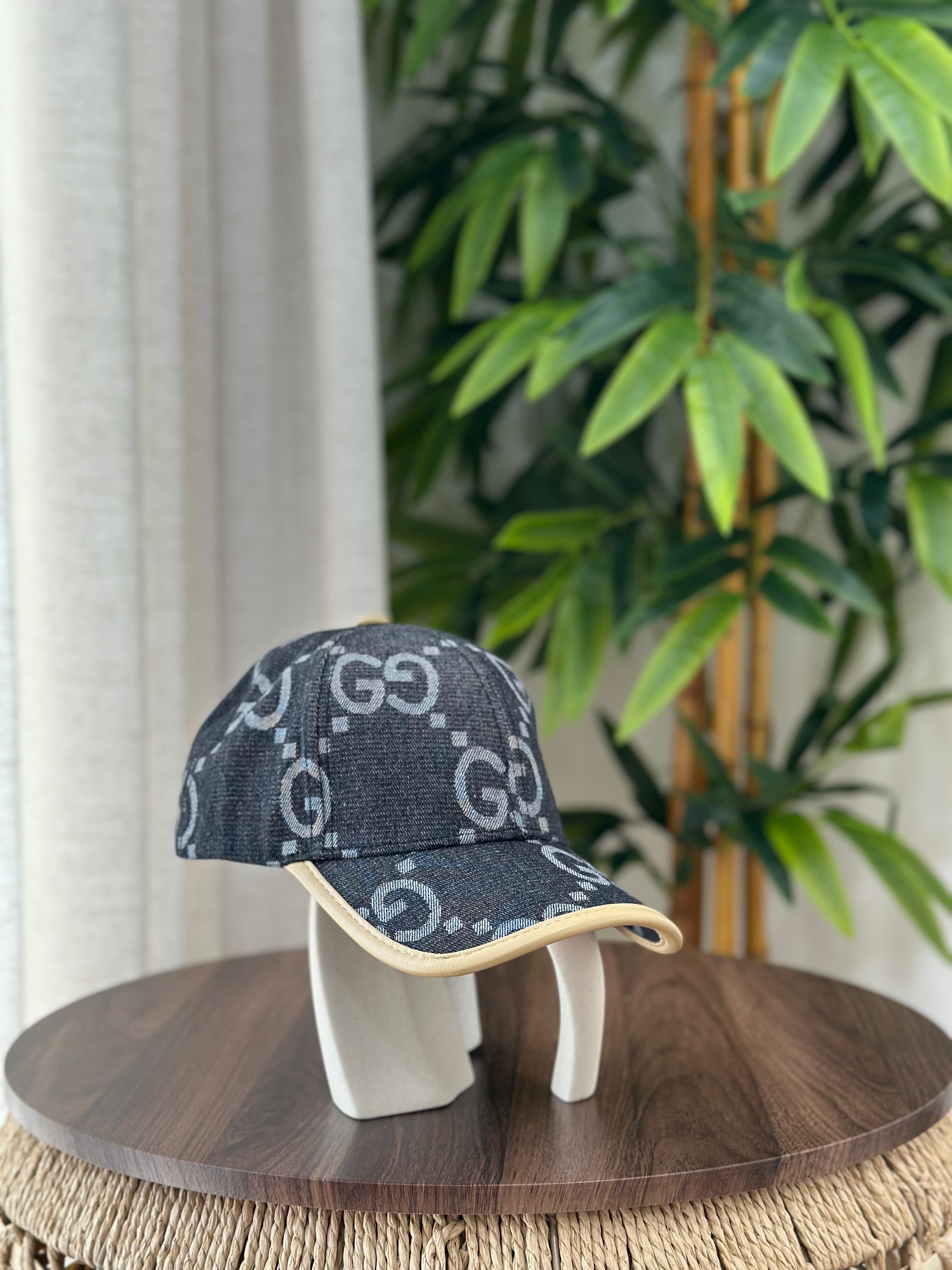 Gucci Jumbo GG Denim Baseball Hat (Dark Blue/Ivory)