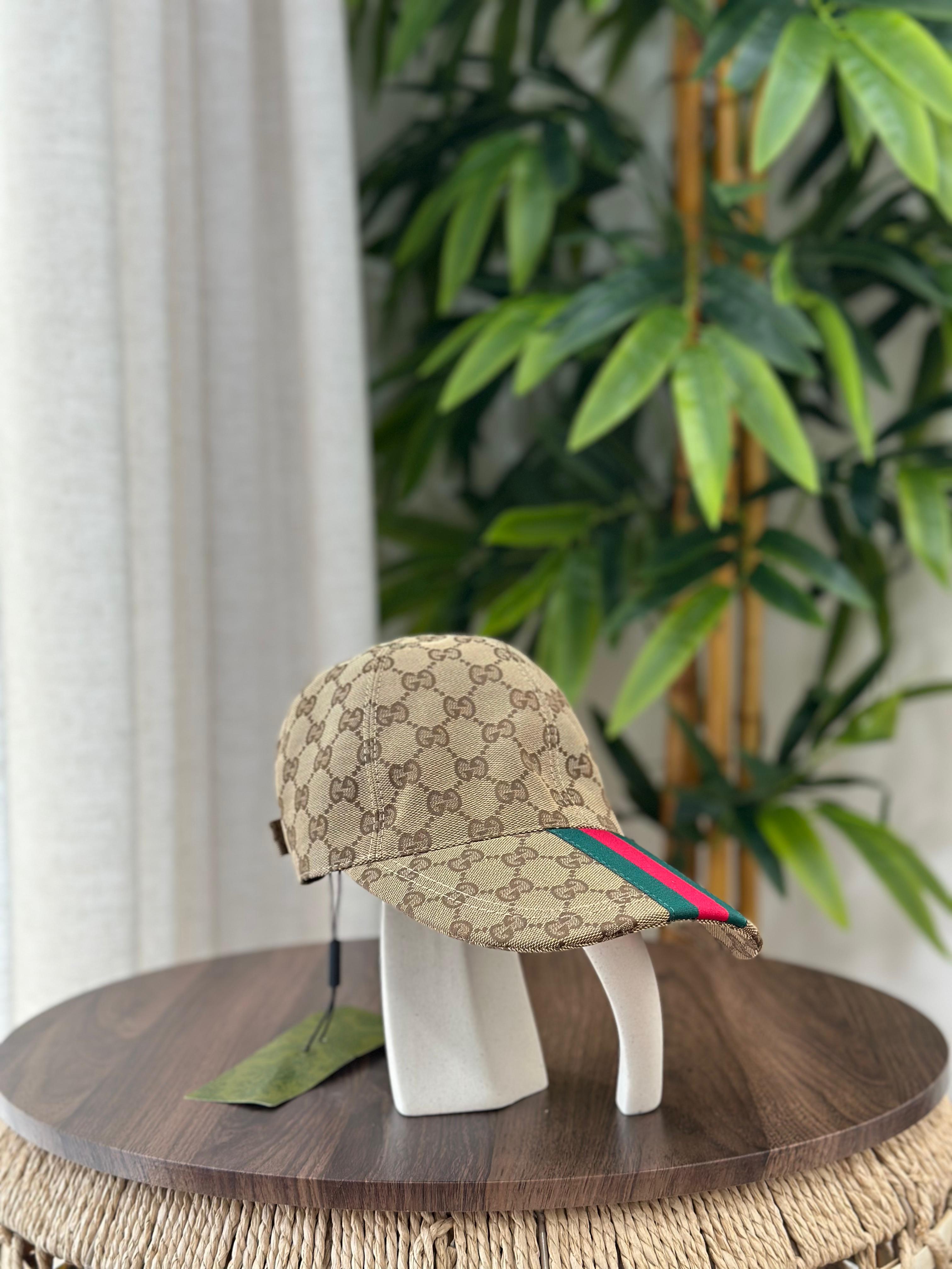 Gucci GG Canvas Baseball Hat with Web Detail (Beige/Ebony)