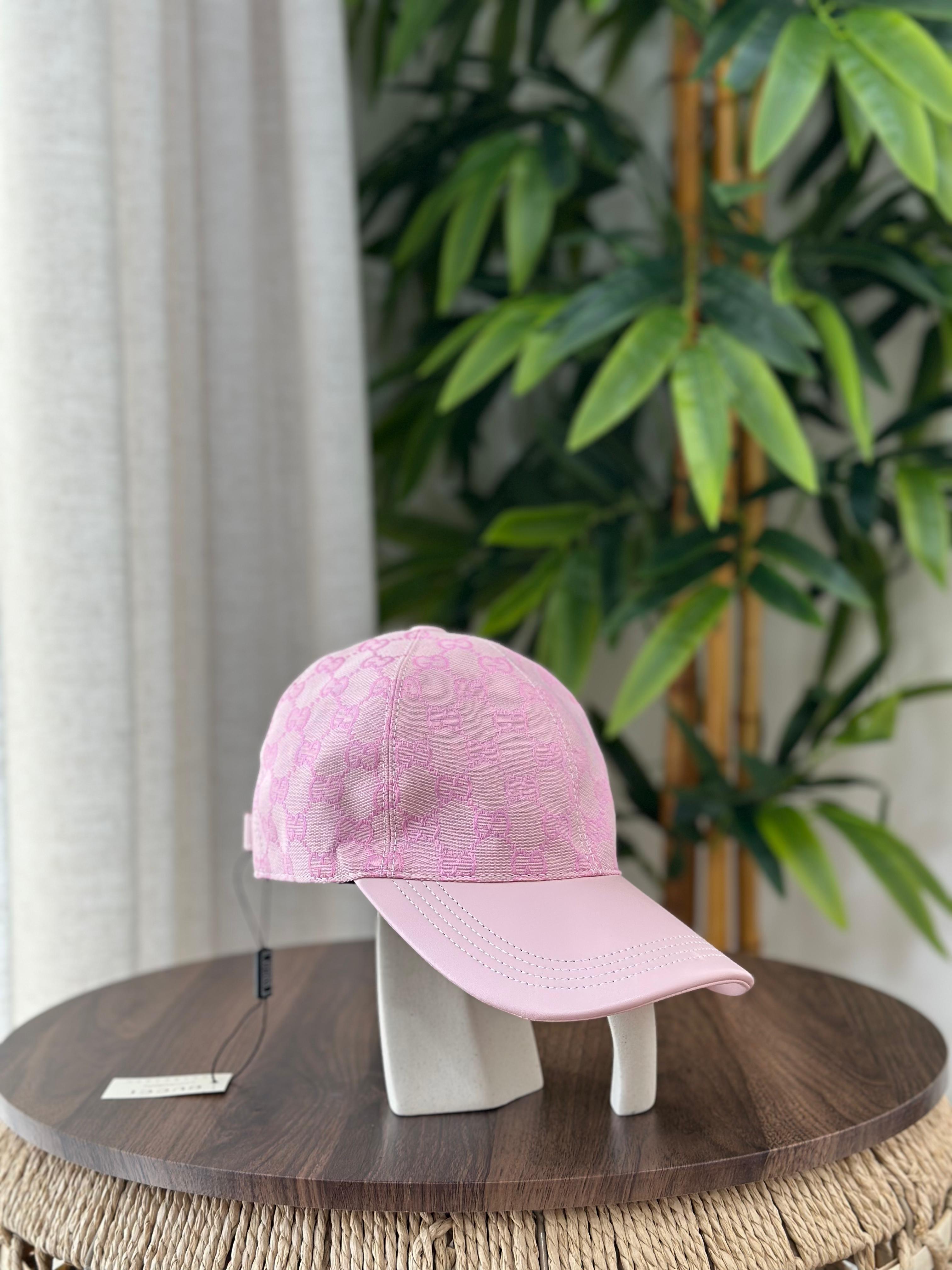 Gucci GG Canvas and Leather Baseball Hat (Pink)