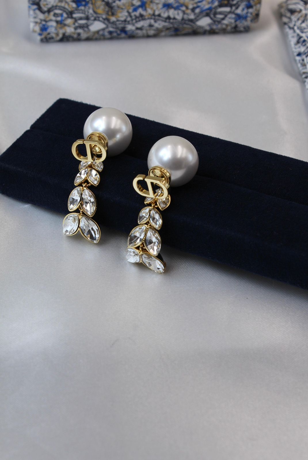 Dior Petit CD Baroque Jewelry Set (Gold-Finish Metal with White Crystals and Resin Pearls)