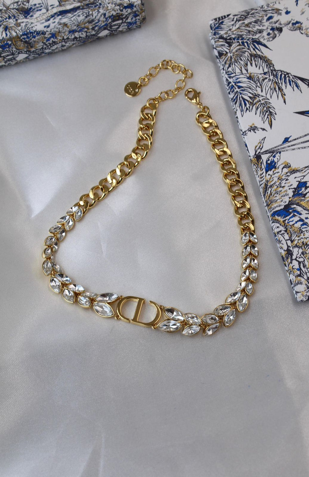 Dior Petit CD Baroque Jewelry Set (Gold-Finish Metal with White Crystals and Resin Pearls)