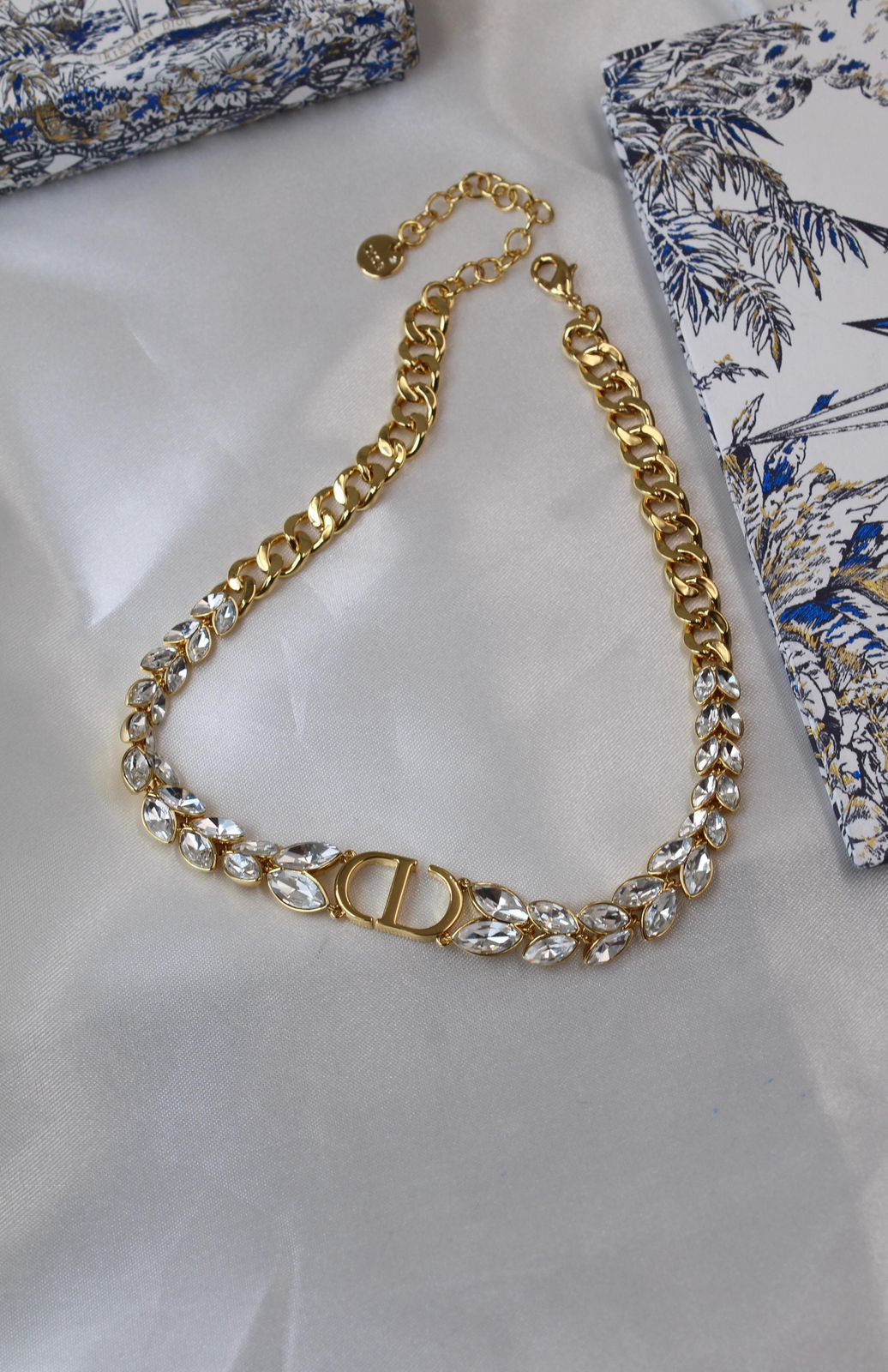Dior Petit CD Baroque Jewelry Set (Gold-Finish Metal with White Crystals and Resin Pearls)
