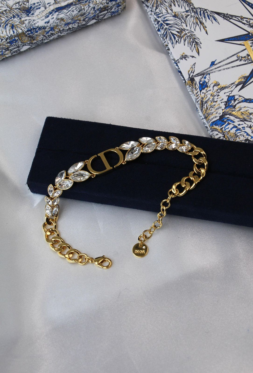 Dior Petit CD Baroque Jewelry Set (Gold-Finish Metal with White Crystals and Resin Pearls)