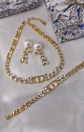 Dior Petit CD Baroque Jewelry Set (Gold-Finish Metal with White Crystals and Resin Pearls)