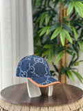 Gucci Jumbo GG Denim Baseball Hat (Dark Blue/Tan)