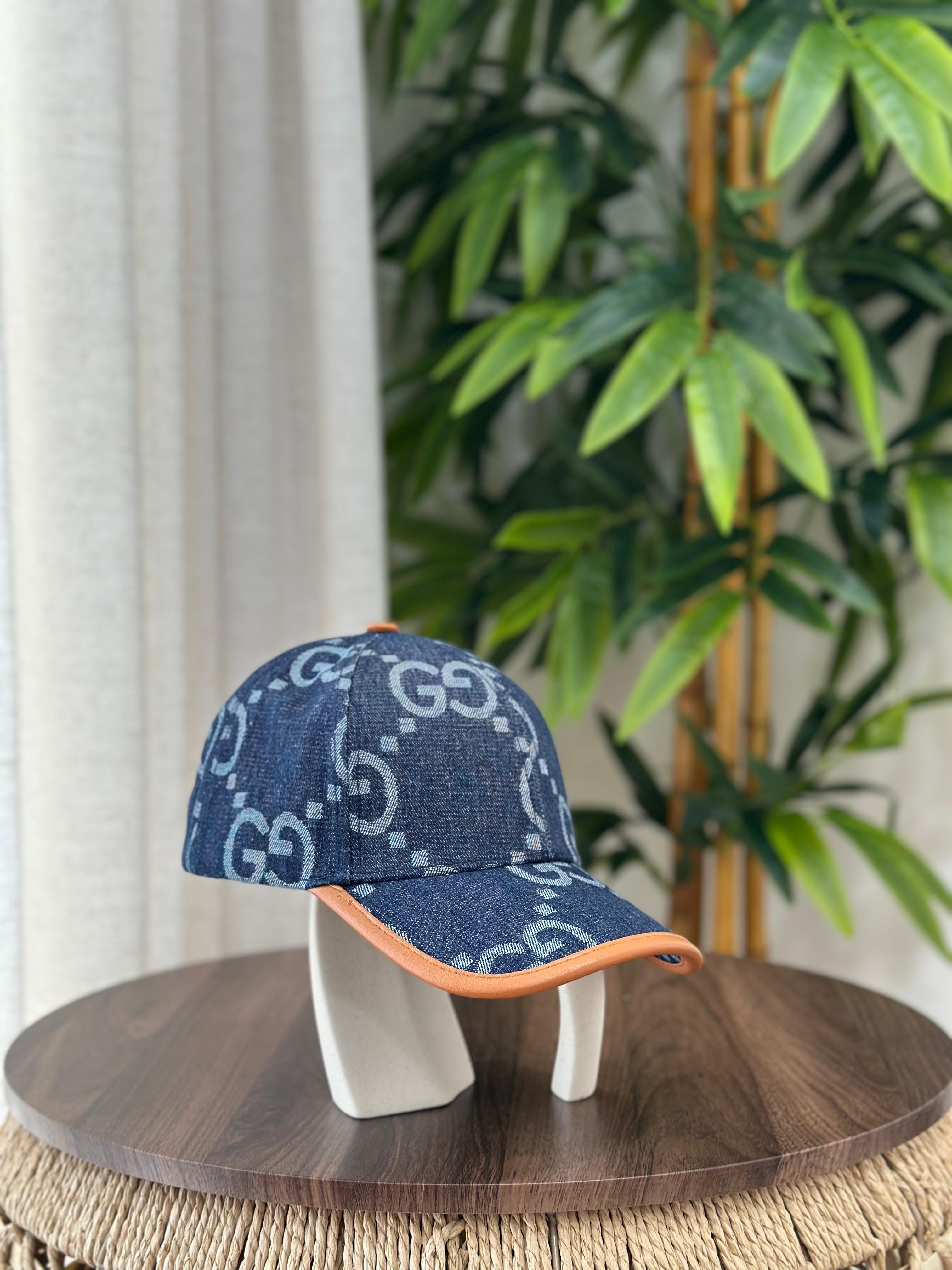 Gucci Jumbo GG Denim Baseball Hat (Dark Blue/Tan)