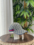 Gucci GG Canvas Baseball Hat with Web Stripe (Beige/Blue)