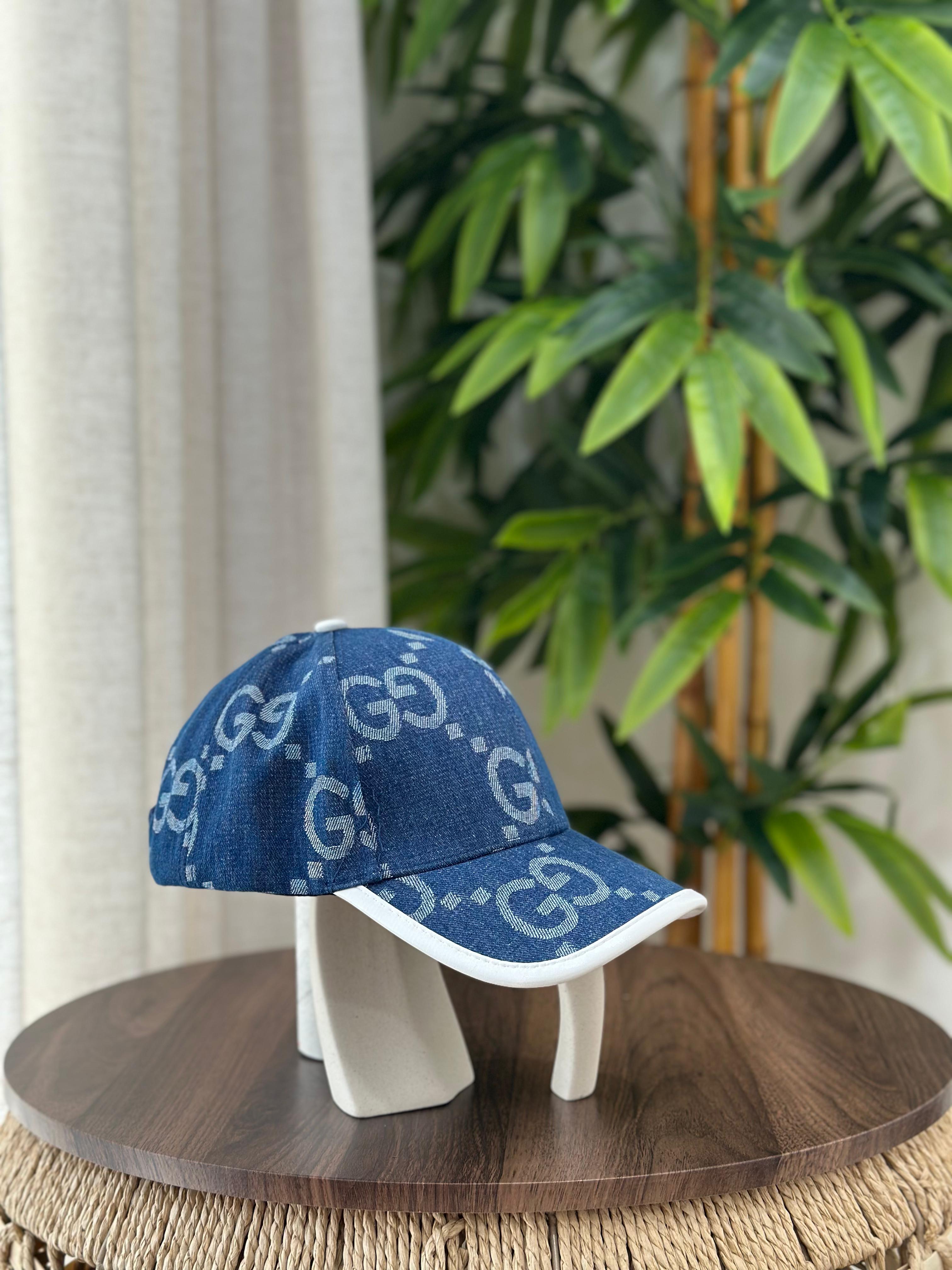 Gucci Jumbo GG Denim Baseball Hat (Blue/Ivory)
