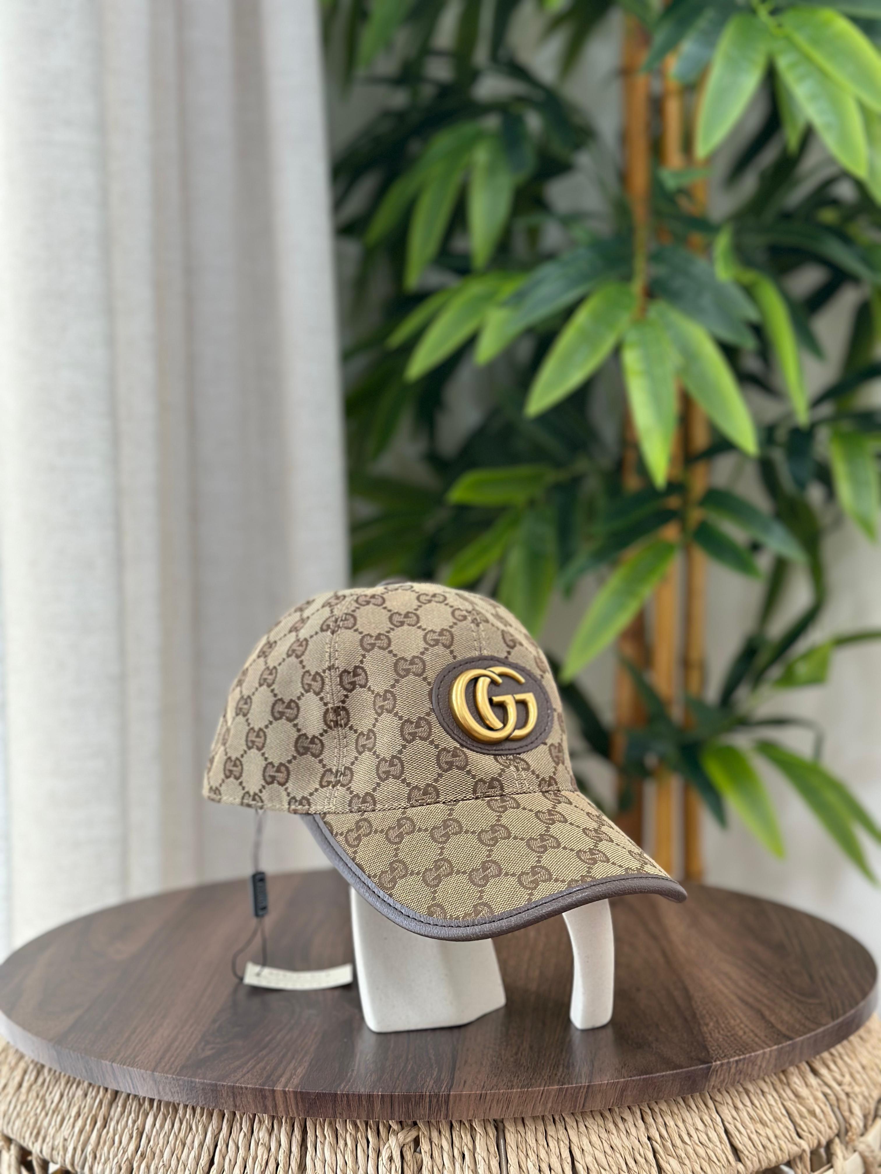 Gucci GG Canvas Baseball Hat with Double G (Beige/Ebony)