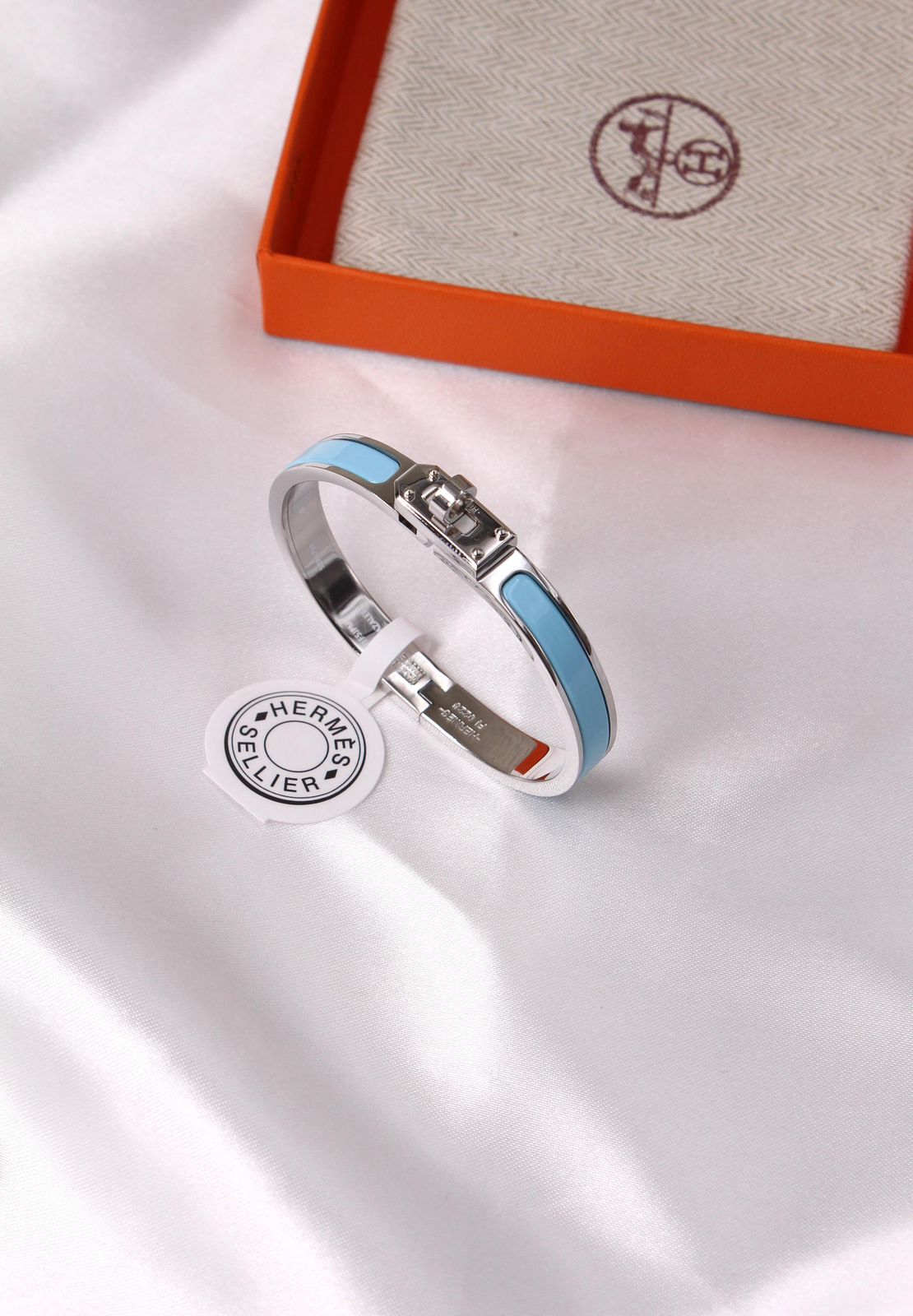 Hermès Kelly Enamel Bracelet (Bleu Céleste)