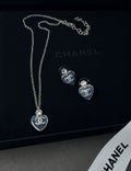 Chanel Heart Necklace and Earring Set (Blue/Silver)