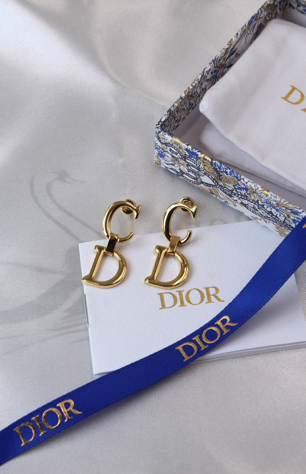 Dior CD Navy Necklace and Earring Set (Gold)