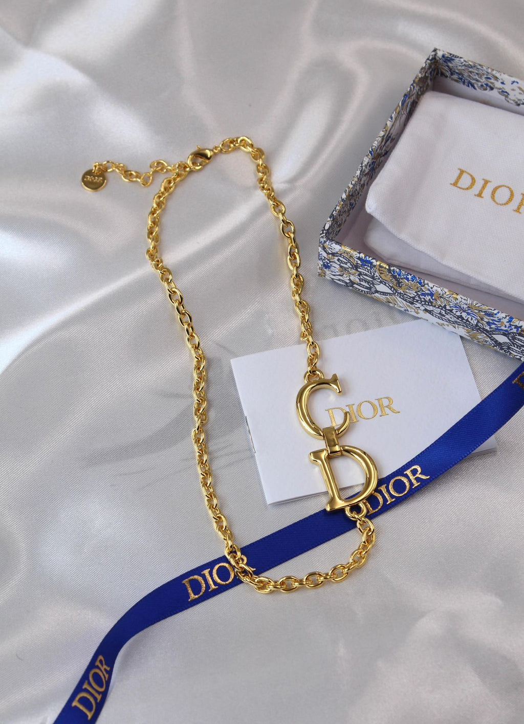 Dior CD Navy Necklace and Earring Set (Gold)
