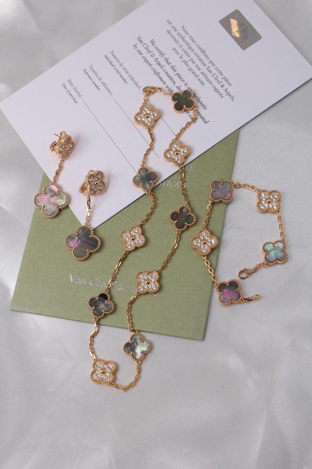 Van Cleef & Arpels Vintage Alhambra Set (Grey Mother-of-Pearl and Diamonds)