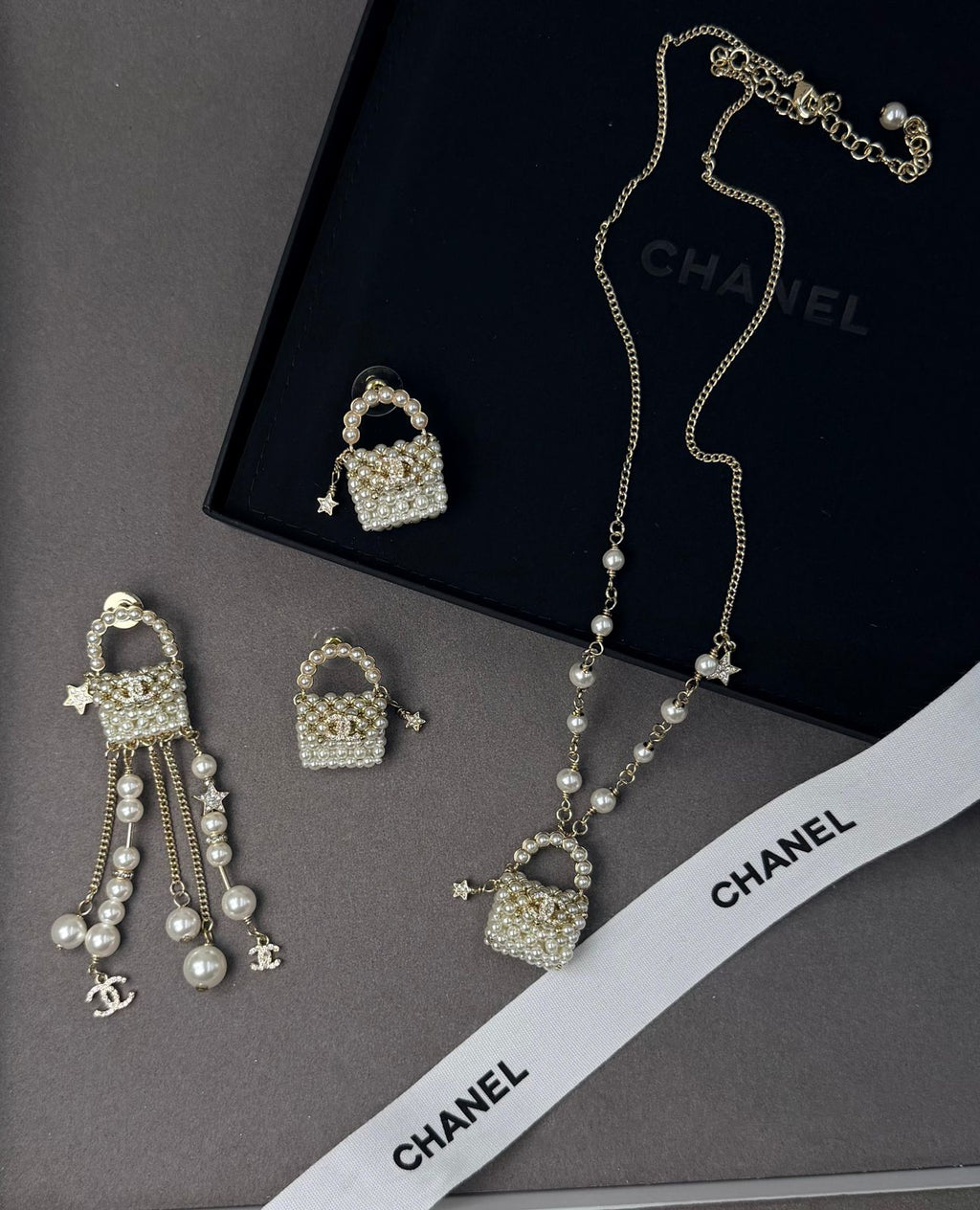 Chanel Pearl Micro Bag Jewelry Set (Gold/Pearl)