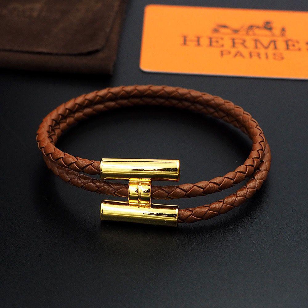 Hermès Glenan H Double Tour Bracelet (Gold / Brown)