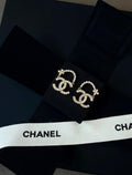 Chanel CC Hoop Drop Earrings (Gold / Crystal)