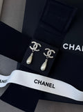 Chanel CC Pearl and Crystal Drop Earrings (Silver / Pearly White)