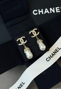 Chanel CC Baroque Pearl Drop Earrings (Gold / Pearly White / Crystal)