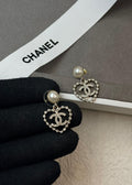 Chanel Heart CC Pearl Drop Earrings (Gold/Silver with Crystals and Resin Pearls)
