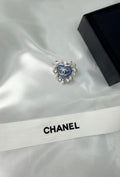 Chanel Heart CC Brooch (Silver / Blue / Pearly White)