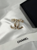 Chanel CC Floral Pearl & Marquise Crystal Brooch (Gold/Champagne)