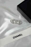 Chanel Heart CC Scroll Brooch (Silver / Crystal)
