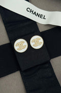 Chanel CC Pearl Round Button Earrings (Gold/White)