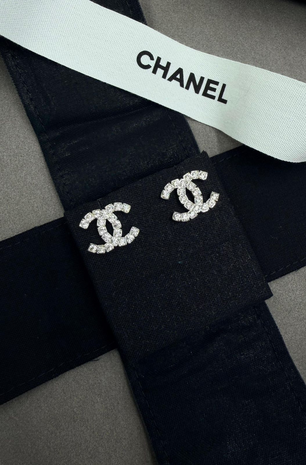 Chanel CC Classic Crystal Stud Earrings (Silver)