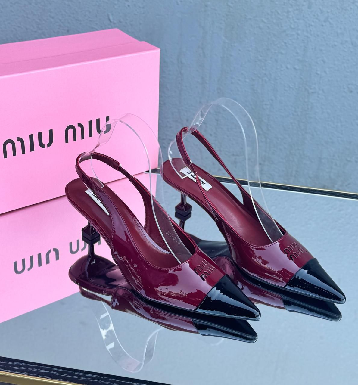 Miu Miu Patent Leather Slingback Pumps (Burgundy/Black)