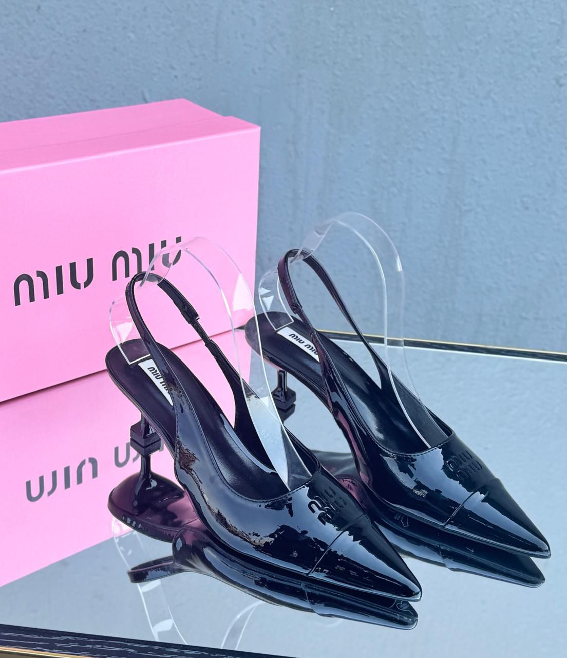 Miu Miu Patent Leather Slingback Pumps (Black)