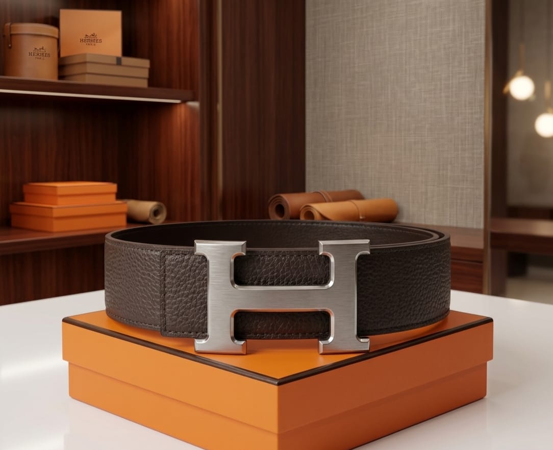 Hermès H Au Carre Reversible Belt (Chocolate / Brushed Silver)