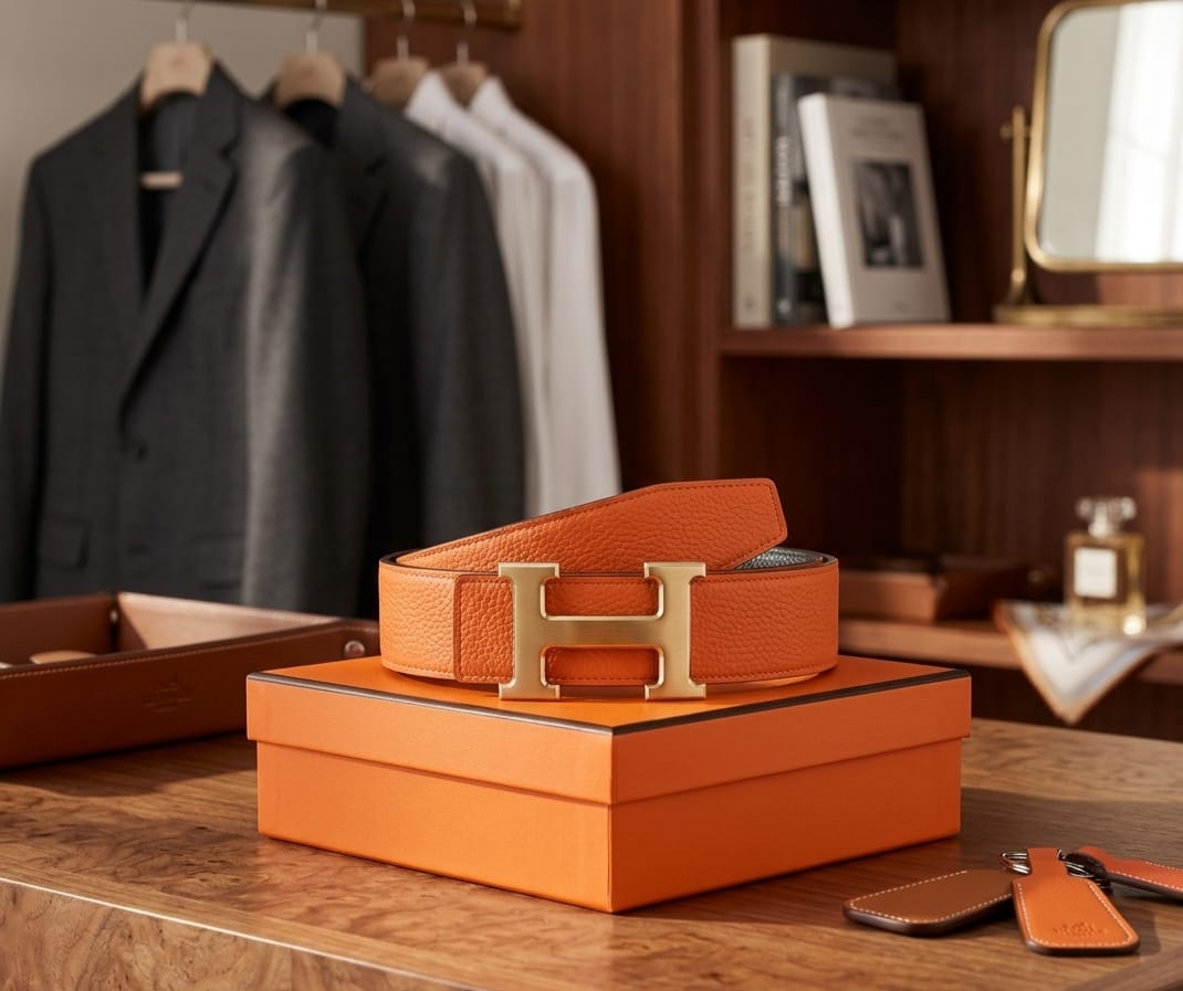 Hermès H Au Carre Reversible Belt (Orange / Brushed Silver)