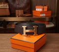 Hermès H Au Carre Reversible Belt (Chocolate / Brushed Gold)