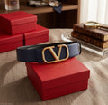 Valentino Garavani VLogo Signature Reversible Belt (Dark Blue / Gold)