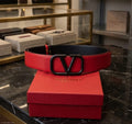 Valentino Garavani VLogo Signature Reversible Belt (Red / Matte Black)