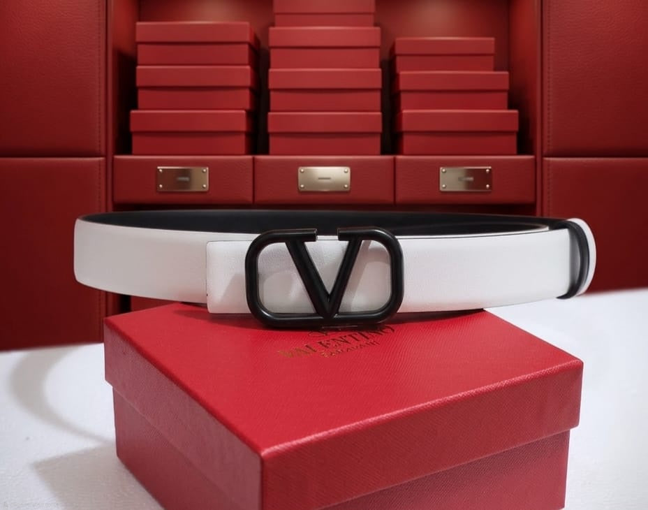 Valentino Garavani VLogo Signature Belt (White / Matte Black)