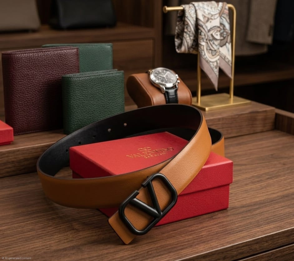 Valentino Garavani VLogo Signature Belt (Taupe / Matte Black)