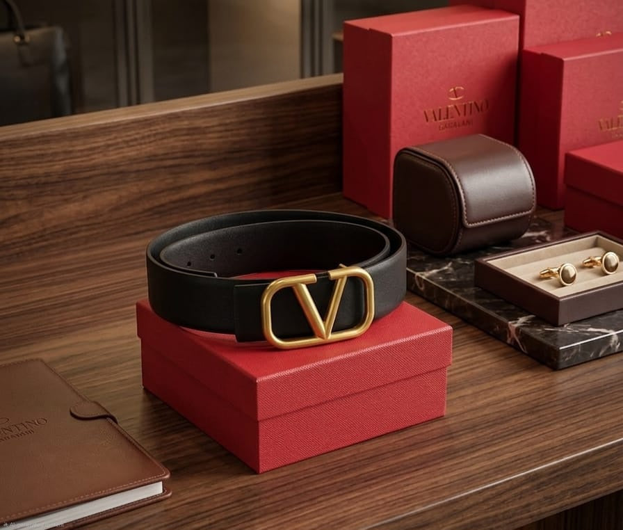 Valentino Garavani VLogo Signature Belt (Black/Antique Gold)