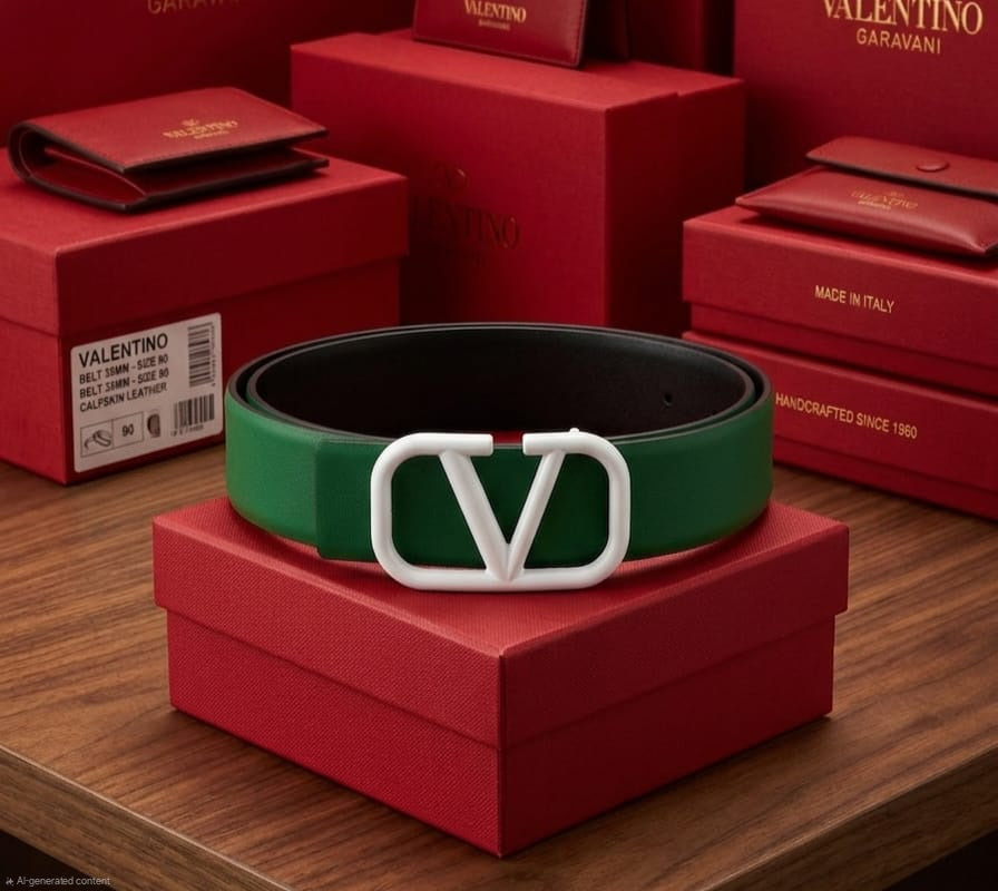 Valentino Garavani VLogo Signature Belt (Green/White)