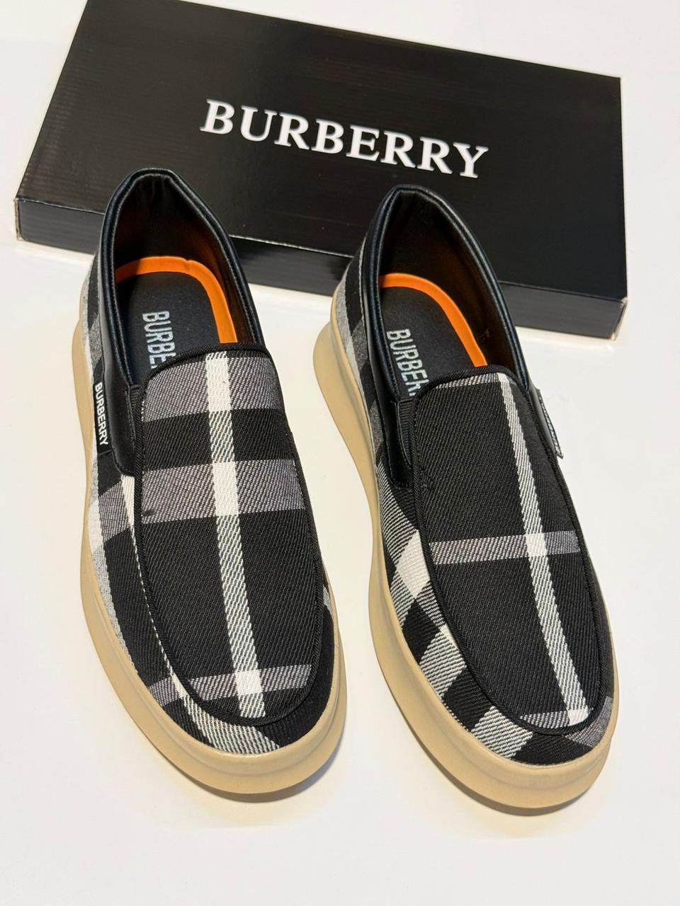 Burberry Check Canvas Slip-on Sneakers (Black/Grey)