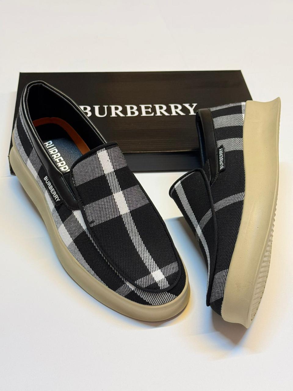 Burberry Check Canvas Slip-on Sneakers (Black/Grey)