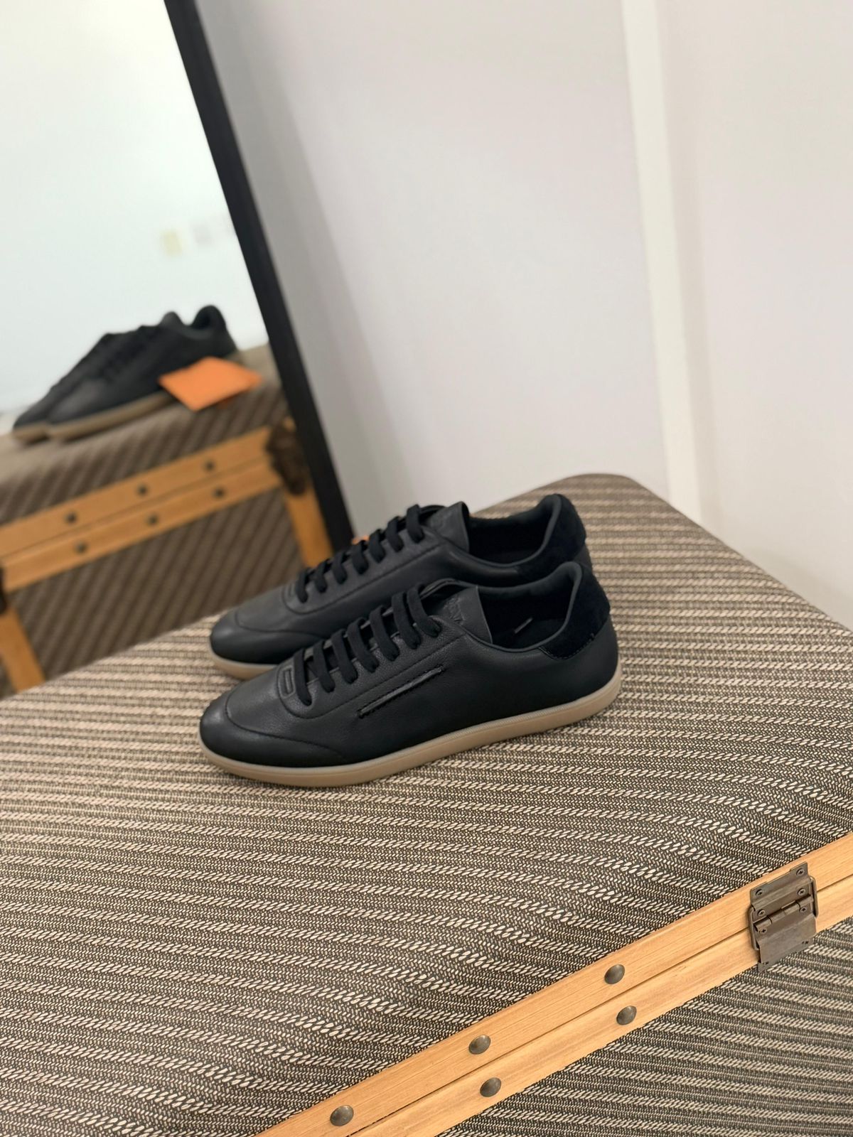 Zegna Triple Stitch Sneaker (Black Leather / Gum Sole)